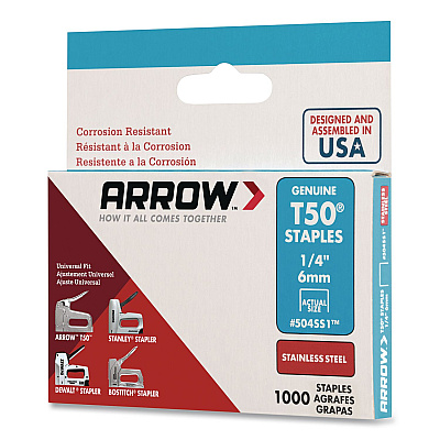 Heavy Duty Staples, 0.25" Leg, 0.37" Crown, Silver, 1,000/Box (504SS1AM)