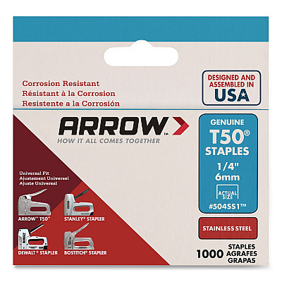 Heavy Duty Staples, 0.25" Leg, 0.37" Crown, Silver, 1,000/Box (504SS1AM)