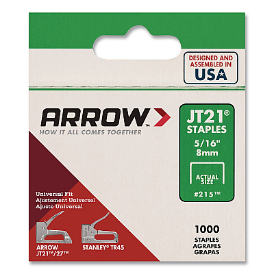 JT21 Standard Staples, 0.31" Leg, 0.44" Crown, Silver, 1,000/Box (21524AM)