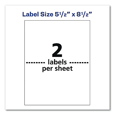 Avery Waterproof Film Address Labels with Sure Feed Technology, Laser Printers, 5.5 x 8.5, White, 2 Labels/Sheet, 10 Sheets/Pack (15516EA)