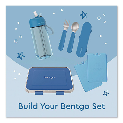 bentgo Kids Stainless Steel Utensils, 5.7 Fork, 5.8 Spoon, 2 x 6 Case, Stainless Steel/Silicone, Blue (BGKDUTSSB)