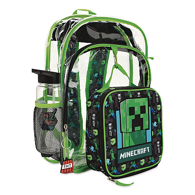 Bioworld Minecraft Clear 5-Piece Backpack Set, 12 x 5 x 16, Clear/Multicolor (B1Y6Q2SMNCPP)