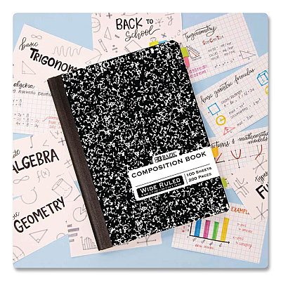 BAZIC Composition Books, 1 Subject, Wide/Legal Rule, Black Marble Cover, (100) 9.75 x 7.5 Sheets (508)