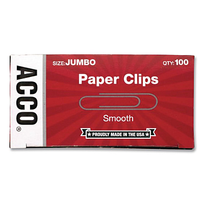 ACCO Paper Clips, #1, Smooth, Silver, 100 Clips/Box (72380BX)