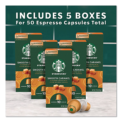 Starbucks By NESPRESSO Smooth Caramel Original Pod, 10/Pack, 5 Packs/Box (135896)