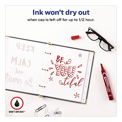 Avery MARKS A LOT Large Desk-Style Permanent Marker, Broad Chisel Tip, Red (08887EA)
