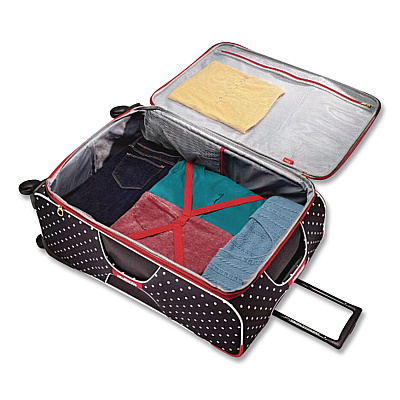 AMERICAN TOURISTER Disney Minnie Mouse Red Bow Softside Spinner Suitcase, 8 x 14.5 x 24, Black/Red/White (676144754)