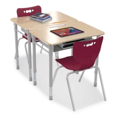 MooreCo Astute Hard Plastic Desk, 26" x 19.3" x 23.1" to 33.1", Fusion Maple, 2/Carton (59082)