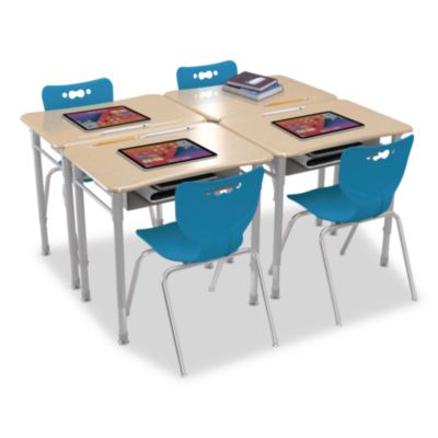 MooreCo Astute Hard Plastic Desk, 26" x 19.3" x 23.1" to 33.1", Fusion Maple, 2/Carton (59082)