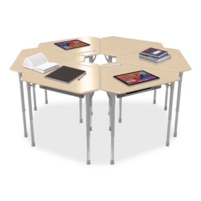 MooreCo Astute Hard Plastic Desk, 33.8" x 29.8" x 23.1" to 33.1", Fusion Maple, 2/Carton (59086)