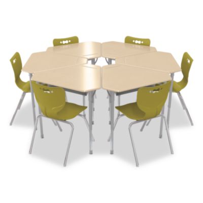 MooreCo Astute Hard Plastic Desk, 33.8" x 29.8" x 23.1" to 33.1", Fusion Maple, 2/Carton (59086)