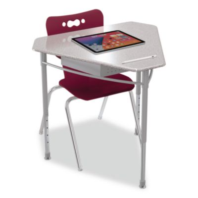 MooreCo Astute Hard Plastic Desk, 33.8" x 29.8" x 23.1" to 33.1", Gray Nebula, 2/Carton (59087)