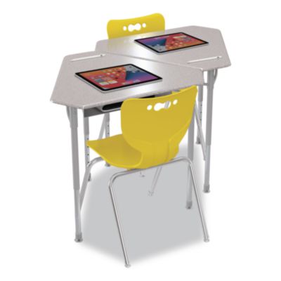 MooreCo Astute Hard Plastic Desk, 33.8" x 29.8" x 23.1" to 33.1", Gray Nebula, 2/Carton (59087)