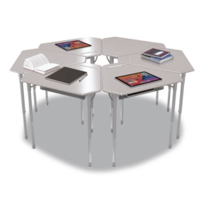 MooreCo Astute Hard Plastic Desk, 33.8" x 29.8" x 23.1" to 33.1", Gray Nebula, 2/Carton (59087)