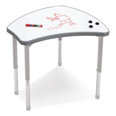 MooreCo Hierarchy Shapes Desk, 30" x 25.8" x 18" to 29", White Dry Erase/Platinum Legs, Ships in Two Boxes (Worksurface and Legs) (70523)
