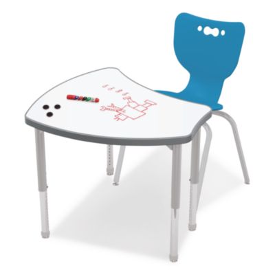 MooreCo Hierarchy Shapes Desk, 30" x 25.8" x 18" to 29", White Dry Erase/Platinum Legs, Ships in Two Boxes (Worksurface and Legs) (70523)