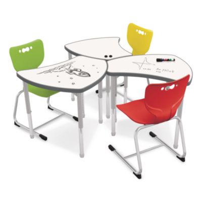 MooreCo Hierarchy Shapes Desk, 30" x 25.8" x 18" to 29", White Dry Erase/Platinum Legs, Ships in Two Boxes (Worksurface and Legs) (70523)