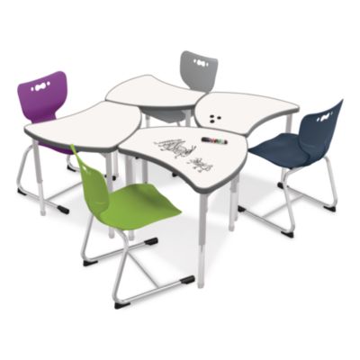 MooreCo Hierarchy Shapes Desk, 30" x 25.8" x 18" to 29", White Dry Erase/Platinum Legs, Ships in Two Boxes (Worksurface and Legs) (70523)