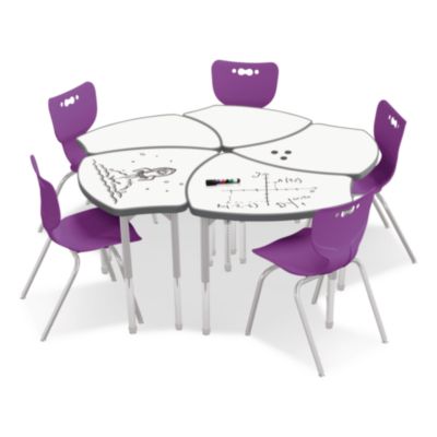 MooreCo Hierarchy Shapes Desk, 30" x 25.8" x 18" to 29", White Dry Erase/Platinum Legs, Ships in Two Boxes (Worksurface and Legs) (70523)