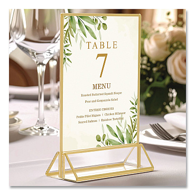 General Printing & Design Acrylic Sign Holder with Gold Trim, 5 x 7 Insert (SGNHGT5X7)