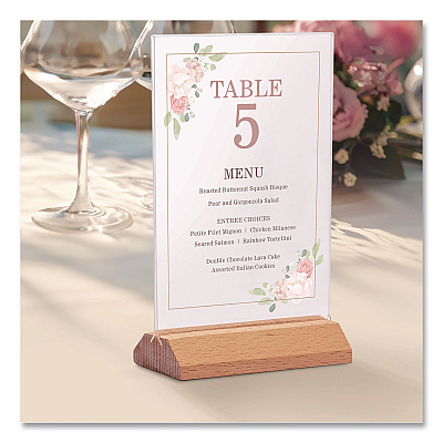 General Printing & Design Acrylic Sign Holder with Wood Base, 5 x 7 Insert (SGNHWB5X7)