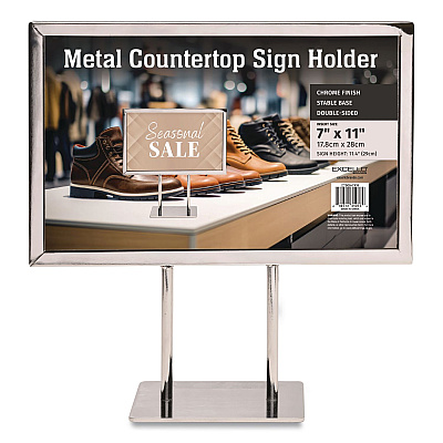 Global Printed Products Metal Countertop Sign Holder, 7 x 11 Insert, Silver (CTSGN7X11)