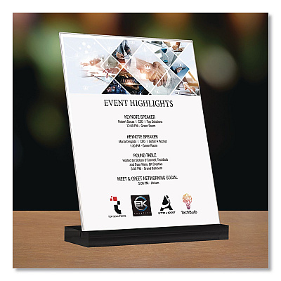 Global Printed Products Acrylic Sign Holder with Black Angled Base, 8.5 x 11 Insert (SGNHAB8511BK)