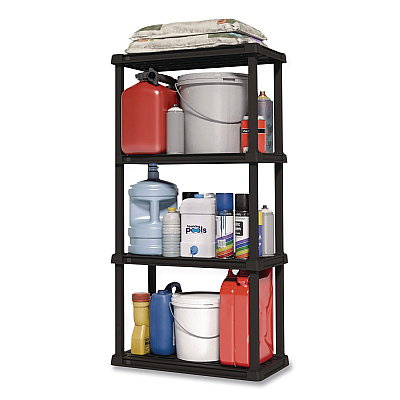 IRIS Plastic Shelving Unit, 4 Shelves, 23.9 x 11.8 x 48.3, Black (140038)