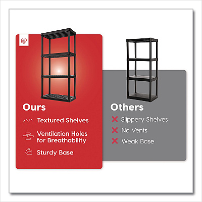IRIS Plastic Shelving Unit, 4 Shelves, 23.9 x 11.8 x 48.3, Black (140038)