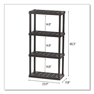 IRIS Plastic Shelving Unit, 4 Shelves, 23.9 x 11.8 x 48.3, Black (140038)