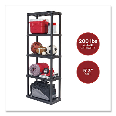 IRIS Plastic Shelving Unit, 5 Shelves, 63.9 x 11.8 x 23.9, Black (140039)