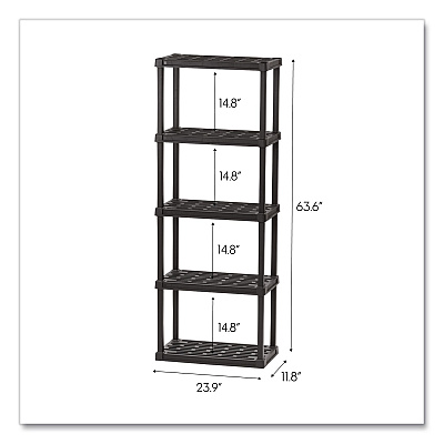 IRIS Plastic Shelving Unit, 5 Shelves, 63.9 x 11.8 x 23.9, Black (140039)