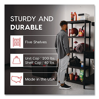 IRIS Plastic Shelving Unit, 5 Shelves, 63.9 x 11.8 x 23.9, Black (140039)