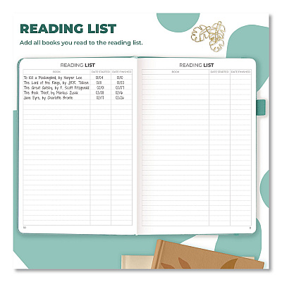 Reading Journal, Room for 55 Book Reviews (Two Pages per Review), Mint Cream Cover, 8.3 x 5.8 Sheets (8N1U0MT26S)