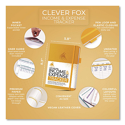 Income and Expense Tracker Ledger, 8 Columns, Amber Yellow Cover, 113 Sheets/Book (CFINETA5AY)