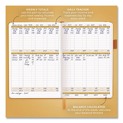 Income and Expense Tracker Ledger, 8 Columns, Amber Yellow Cover, 113 Sheets/Book (CFINETA5AY)
