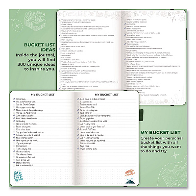 Bucket List Journal, 100 Entries with Before/After Pages, Engraved Adventure Artwork, Forest Green Cover, 8.3 x 5.8 Sheets (F1ZAJ2SU33)
