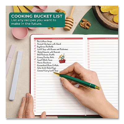 Recipe Book, Customizable Space for 60 Recipes, Engraved Food and Kitchen Artwork, Burgundy Cover, 8.3 x 5.8 Sheets (TF8NP4O50F)