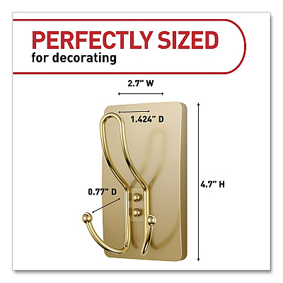 Command Decorative X-Large Triple Hooks, Plastic, Satin Brass, Supports 10 lb, 2/Pack (17038BR2ES)