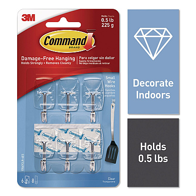 Command Small Wire Hooks, Small, Plastic/Metal Wire, White, 0.5 lb Capacity, 6/Pack (17067CLR6ES)
