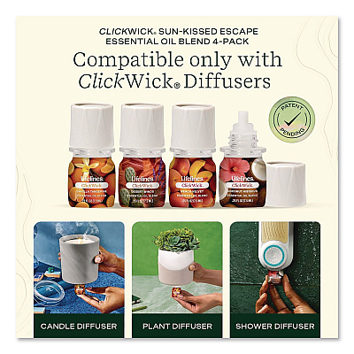 Lifelines ClickWick Sunkissed Escape Essential Oil Set, Coconut Hibiscus/Desert Winds/Peach Velvet/Vanilla Tangerine, 0.25 oz Bottle (LL113008)