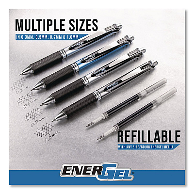 Pentel EnerGel RTX Gel Pen, Retractable, Medium 0.7 mm, Assorted Ink, Assorted Barrel, 6/Pack (BL77BP6M)