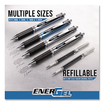 Pentel EnerGel RTX Gel Pen, Retractable, Medium 0.7 mm, Assorted Ink, Assorted Barrel Colors, 12/Pack (BL77BP12M3)