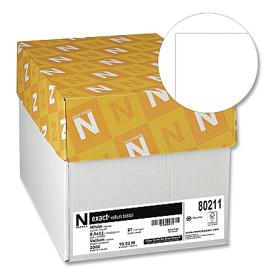 Neenah Exact Vellum Bristol, 67 lb Bristol, 8.5 x 11, White, 250 Sheets/Ream, 8 Reams/Carton (80211CT)