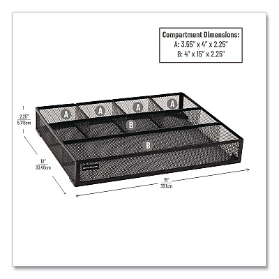 Mind Reader 6-Compartment Metal Drawer Organizer, 12 x 15 x 2.25, Black, 2/Pack (2DEERBLK)