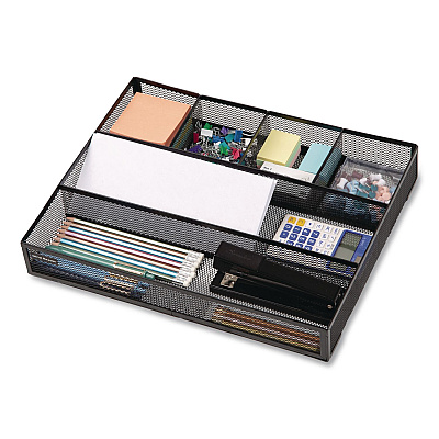 Mind Reader 6-Compartment Metal Drawer Organizer, 12 x 15 x 2.25, Black, 2/Pack (2DEERBLK)