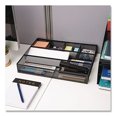 Mind Reader 6-Compartment Metal Drawer Organizer, 12 x 15 x 2.25, Black, 2/Pack (2DEERBLK)