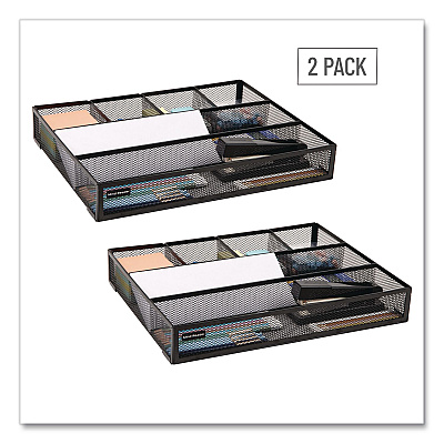 Mind Reader 6-Compartment Metal Drawer Organizer, 12 x 15 x 2.25, Black, 2/Pack (2DEERBLK)