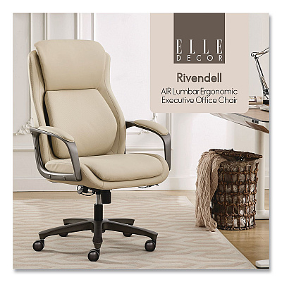 Rivendell AIR Lumbar Ergonomic Executive Office Chair, Supports 275 lb,18.75" to 22.5" Seat Height, Cream Seat/Back,Gray Base (60124CRM)