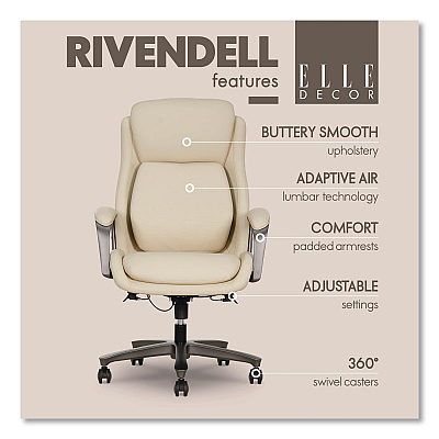 Rivendell AIR Lumbar Ergonomic Executive Office Chair, Supports 275 lb,18.75" to 22.5" Seat Height, Cream Seat/Back,Gray Base (60124CRM)